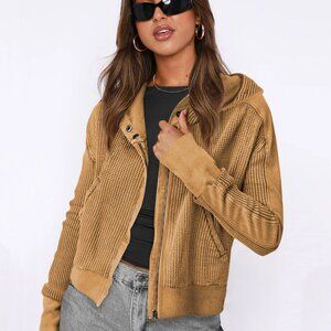 Jacket Panel Sweatshirt, Hooded Sweatshirt, Slouchy Zip Hoodie, Cropped Sweater